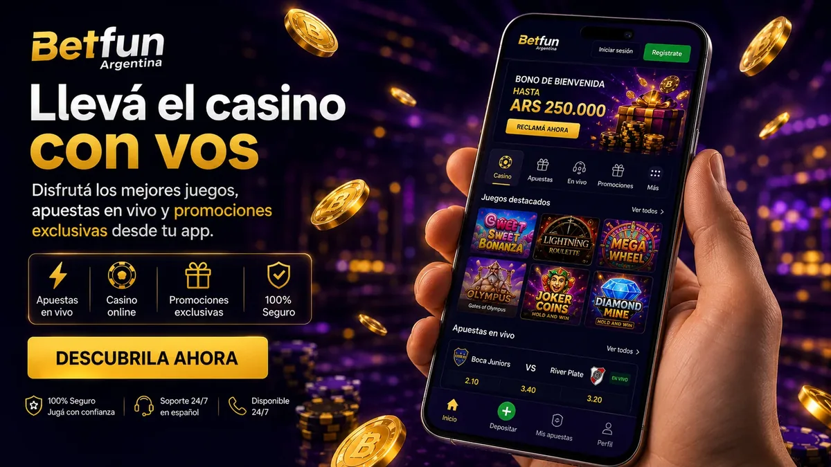App móvil de Betfun en la mano de un jugador