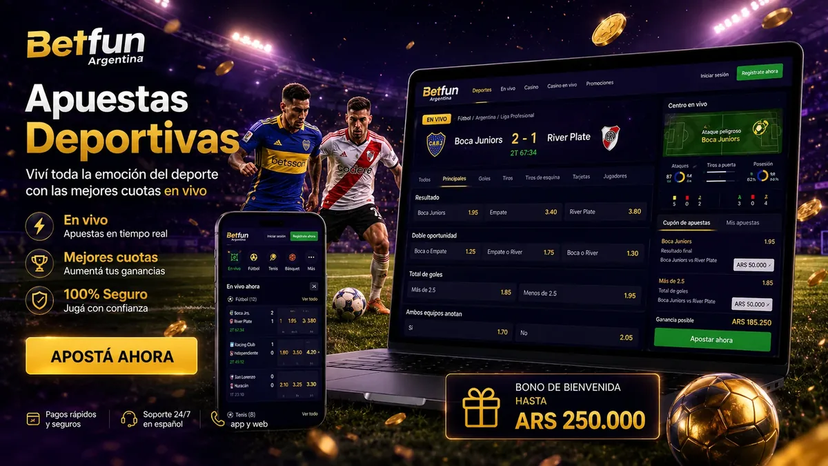 Apuestas deportivas de Betfun con un partido de fútbol argentino en vivo