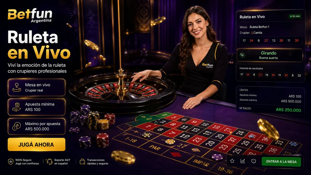 Mesa de ruleta en vivo de Betfun con crupier real
